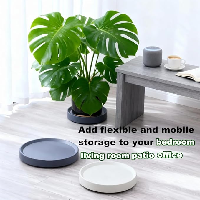 8.9 inch Plant Caddy with Wheels 2Pack Gray+Light Gray Small Mobile Plant Stand with Hidden Wheels,Round Flower Pots Trolley for Indoor Outdoor (8.9 inch)