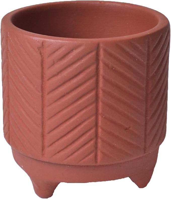 FINE Living 4 Inch Terracotta Pot with Chevron Pattern, Boho Ceramic Planter Clay Pots for Indoor Plants, Succulent Planter with Drainage Hole and Mesh Net for Gifts, Garden & Home Decor
