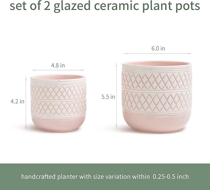 HERDUK Decorative Ceramic Flower Pots Set of 2 – 6 & 4.7 Inch Indoor Plant Pots, Boho Decorative Pots for Plants, Orchid & Succulent Planters with Drainage