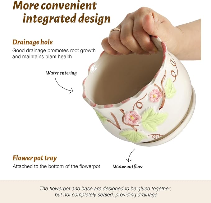 STHIE Ceramic Plant Pots with Drainage Holes and Saucers, Round Flower Pots for Indoor Plant, 4/5.2/6.6 Inches Vintage Flower Planters Set of 3