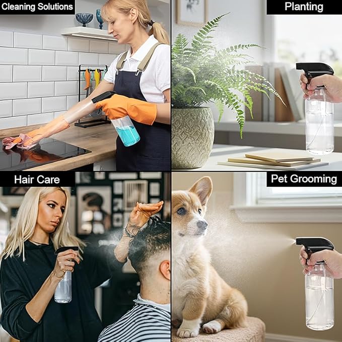 Spray Bottles Plastic Spray Bottle for Hair Mist/Stream Heavy Duty Empty Spray Bottles for Cleaning Solutions, Plants, Cooking (12oz-Blackclear+nozzle)