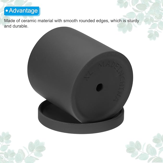PATIKIL 4.3 Inch Ceramic Plant Pots, 2 Pack Modern Flower Planters with Drainage Holes and Tray for Decorate Home Indoor Plants Succulent Herb, Black