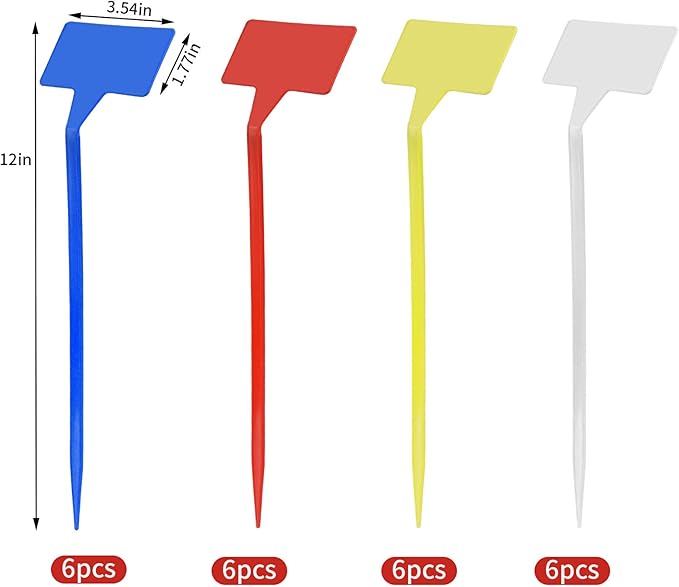 HOVEOX 24Pcs Plastic Plant Label Outdoor Waterproof Plant T-Type Tags Reusable Garden Plant Labels with a Marker Pen