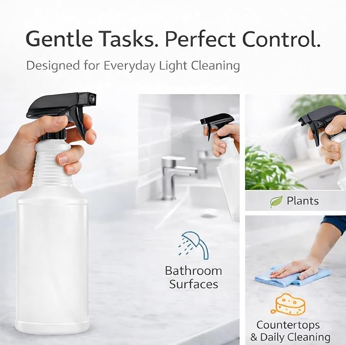 Bar5F Chemical-Resistant Spray Bottle – BPA-Free, Durable, Adjustable Nozzle for Cleaning, Gardening, Hydrogen Peroxide, Rubbing Alcohol, Leak-Proof, Multipurpose (Black (2-Pack) 24-Ounce)