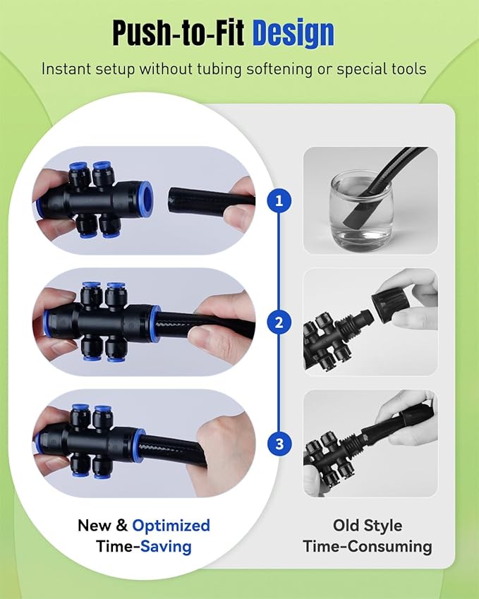 Pawfly 12 Pcs Quick Connect 1/2" to 1/4" Drip Irrigation Fittings for 1/2" Tubing (0.62-0.63" OD), Push-to-Fit 6-Way Reducing Tees Reducer Tee Connectors, Anti-Leak Drip Irrigation Tee Fittings