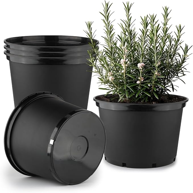 RooTrimmer 10 Gallon Plastic Nursery Pots, 16 Inch Round Plant Pots with Drainage Holes, 5 Pack Large Garden Flower Pots for Outdoor Indoor Plants, Gardening Gifts for Women, Black