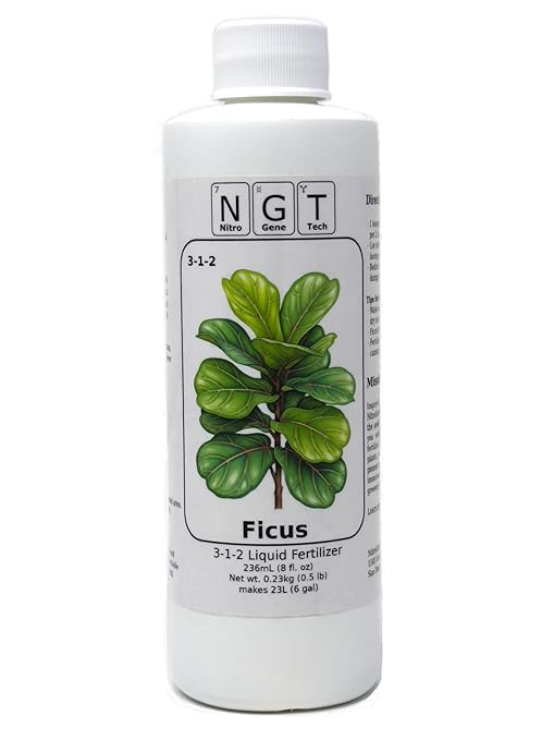 Fiddle Leaf Fig Tree Fertilizer & Plant Food by NitroGene Tech | 8 oz Liquid Indoor Plant Food | 3-1-2 NPK with Micronutrients for Healthy Growth in Ficus Lyrata Plants