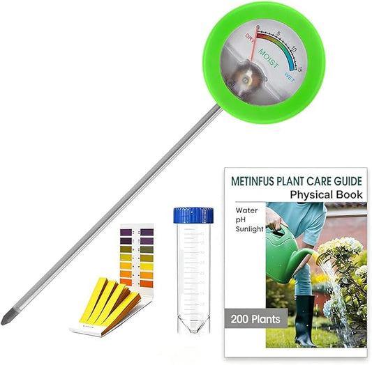 Soil Moisture Meter, Plant Water Monitor, Soil Hygrometer Included 200+ Plants Care Guide, 100 pH Test Strips & Sample Tube, Soil Water Gauge Meter for Garden, Lawn, No Battery Needed (Green)