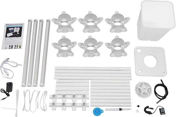Hydroponics Growing System Kit, 30-Plant Tower Garden Vertical Planter Germination Kit with Grow Light&Water Pump, Herb Garden Planter Indoor Kit, Hydroponic Growing Tower for Indoor Gardening (White)
