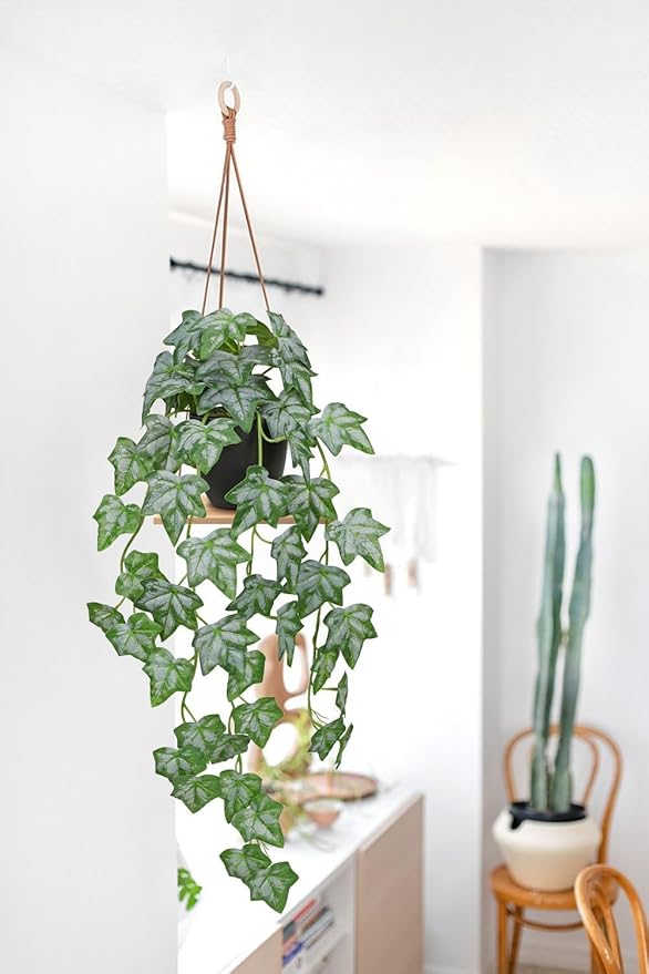GnFlus Set of 2 Fake Ivy Plant for Home Decor Indoor Silk Artificial Hanging Plant 25" Fake Ivy Vine Faux Ivy Leaves for House Room Indoor Outdoor Home Shelf Office Desk Plant Decor