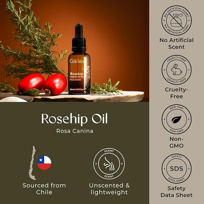 Gya Labs Rosehip Oil - 1 Fl Oz - Carrier Oil for Hair, Skin, Face, Scalp & Body Massage
