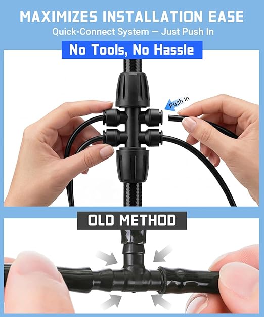 Fast-Lock Drip Irrigation System Kit for Garden Watering with 40 Adjustable Nozzles, Leak-Proof & Easy-Connect Irrigation Kit with 1/2" & 1/4" Tubing, for Greenhouse, Lawn, Indoor Pots (40FT + 197FT)