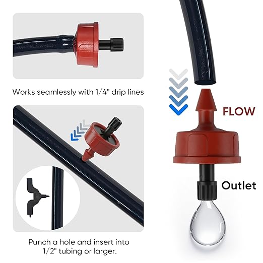 1 GPH Pressure Compensating Drippers for Garden System: Self-Cleaning Constant Flow Drippers for 1/4 Inch Drip Irrigation Tubing - Drip Irrigation Emitters for Drip Irrigation System Users (30pcs)