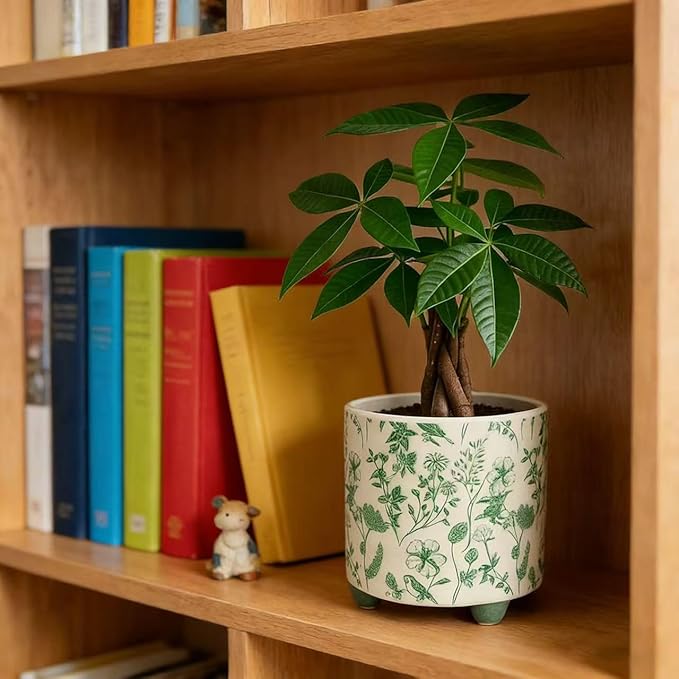 RYKEEN Ceramic Plant Pot with Small Flower Pot with Drainage Indoor Outdoor Decorative Pottery Planter Plant Lover Gifts for Small Plant, Party,Table,Office,Kitchen (Green)