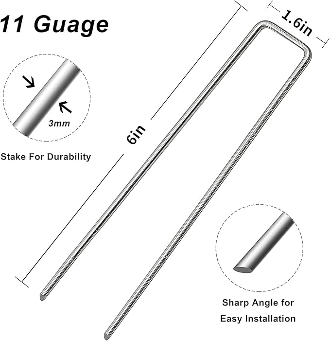 Landscape Staples Galvanized Garden Stakes,6 inch 200 Pack 12 Gauge Heavy Duty Garden Pins for Fences, Lawns, Weed Barriers and Landscape Fabrics, Irrigation Hose,Yard Lawn, Landscape Fabric