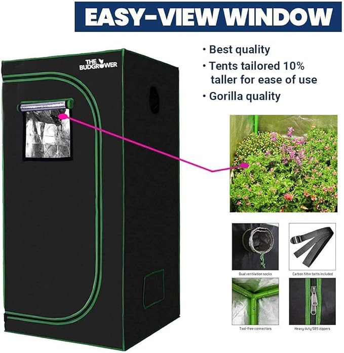 48" x 48" x 80" Complete Grow Tent Kit - 600W LED Grow Light, Black, Aluminum, Mylar