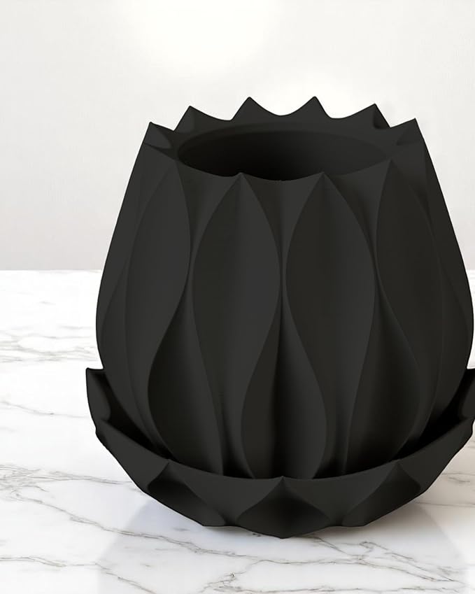 Neo Lotus Planter – Modern Sculptural Pot for Orchids, Succulents & Airplants | Minimalist Indoor Vase for Home, Desk, Shelf or Gift Decor (Black, Standard Structure 6" x 6" WH)