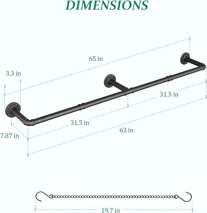 SOFITORG Plant Haning Rod, 2 Pack Hanging Planters for Indoor Plants with 6 Chains, Wall Plant Hanging Bar for Window Celling, 65.7 Inch, Metal Black, Pots Not Included