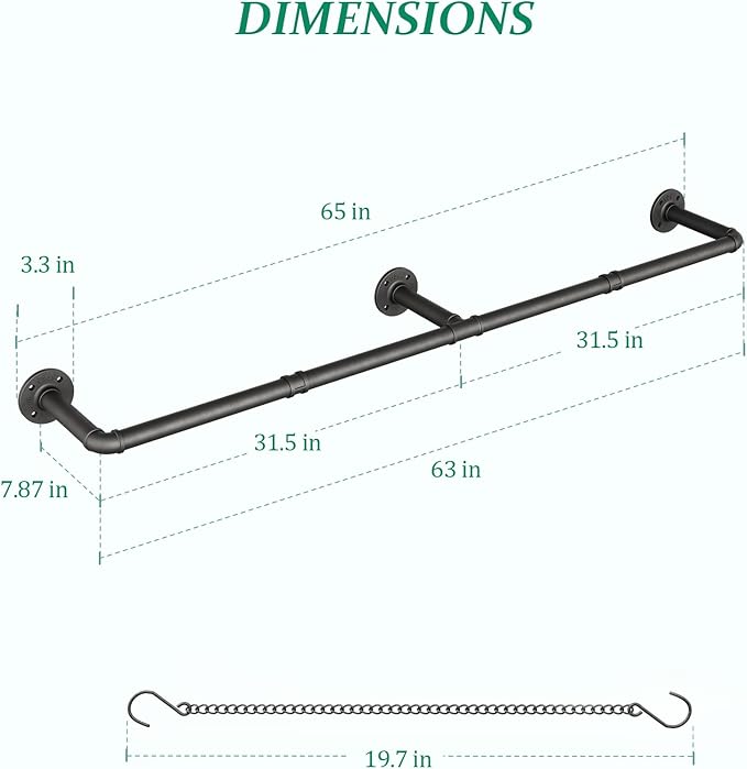 SOFITORG Plant Haning Rod, Hanging Planters for Indoor Plants with 6 Chains, Wall Plant Hanging Bar for Window Celling, 65.7 Inch, Metal Black, Pots Not Included