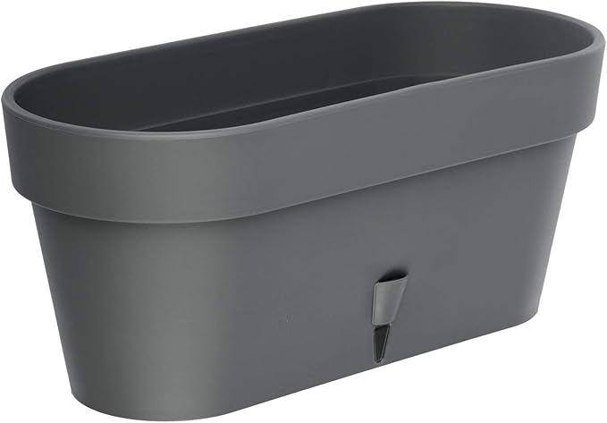 DECOPOTS - Pack of 3 - Self Watering Window Box Planter - Indoor/Outdoor - Windowsill/Oblong Shape Plastic Planter with Bottom Watering and Water Level Indicator (15.6 Inch Long, Graphite)