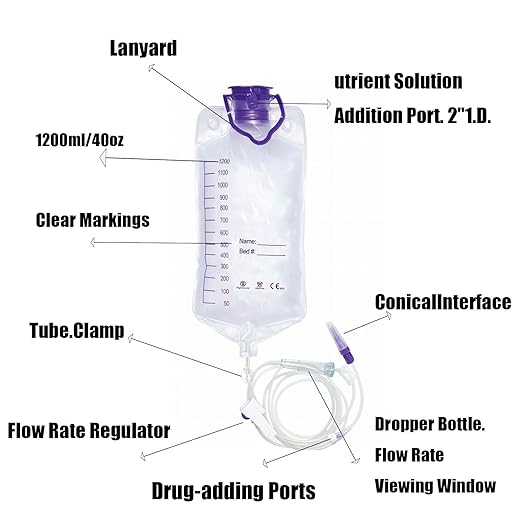 2 Pcs, 1200ml Plant Drip Irrigation Kit, Adjustable Gravity Bags with Large Bore & Tube, Plastic, Water Pressure-Driven