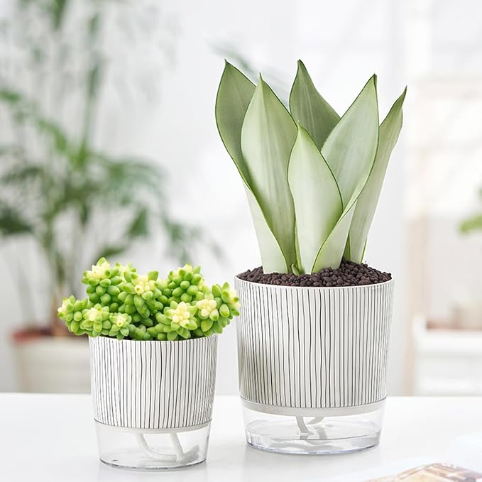 3 Pack 4.3+5.5+6.3 Inch Self Watering Pots Set, Self Watering Planter with Reservoir and Wick Rope for Indoor/Outdoor Plants, Modern Houseplants Pots for African Violets,Cactus,Succulents