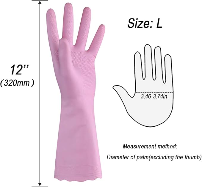 HSL Household Cleaning Gloves - Reusable Kitchen Dishwashing Gloves with Latex Free, Cotton lining, Waterproof, Non-Slip (Large, 2 Pairs)