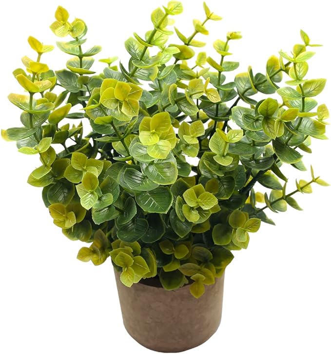 Mini Potted Plants Artificial Flocked Eucalyptus Greenery in Pots Faux Potted Herbs Small Houseplants for Indoor Outdoor Greenery Tabletop Decoration Centerpiece, Garden,Farmhouse (1)