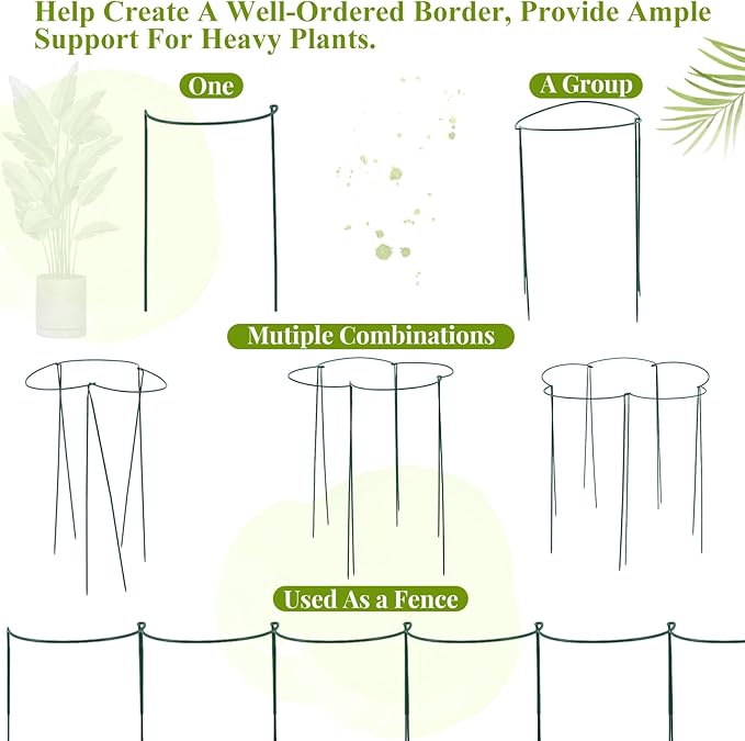 Tioncy 6 Pcs 60 H x 19.69 W Plant Support Stakes Cages for Garden, Metal Half Round Plants Tension Rods for Indoor Outdoor Large Tall Flower Vegetables Tomato Peony Rose Support