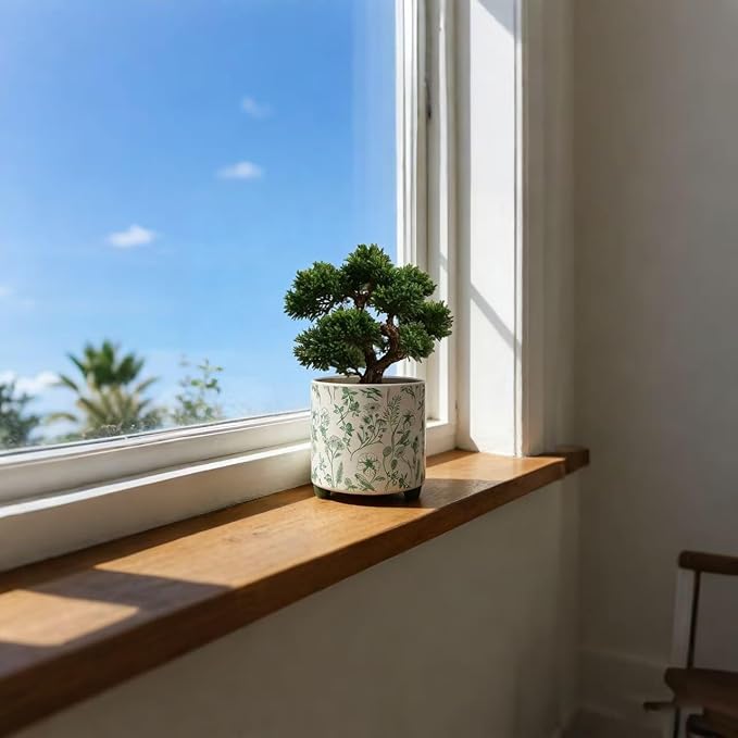 RYKEEN Ceramic Plant Pot with Small Flower Pot with Drainage Indoor Outdoor Decorative Pottery Planter Plant Lover Gifts for Small Plant, Party,Table,Office,Kitchen (Green)