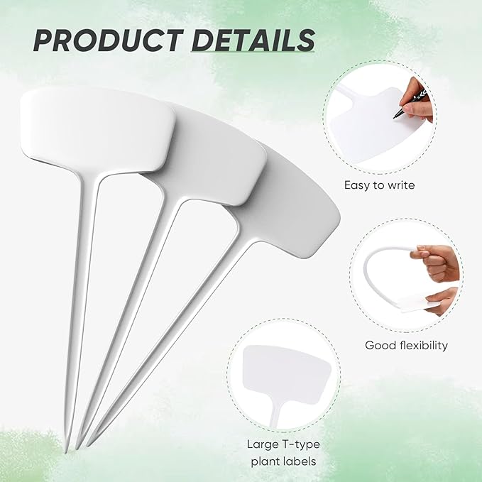Colingmill 50 Pcs 14.2 Inch Plastic Plant Labels Tags T Type Plant Markers with Pen for Outdoor Indoor Garden Pot Herbs Flowers Vegetable(White)