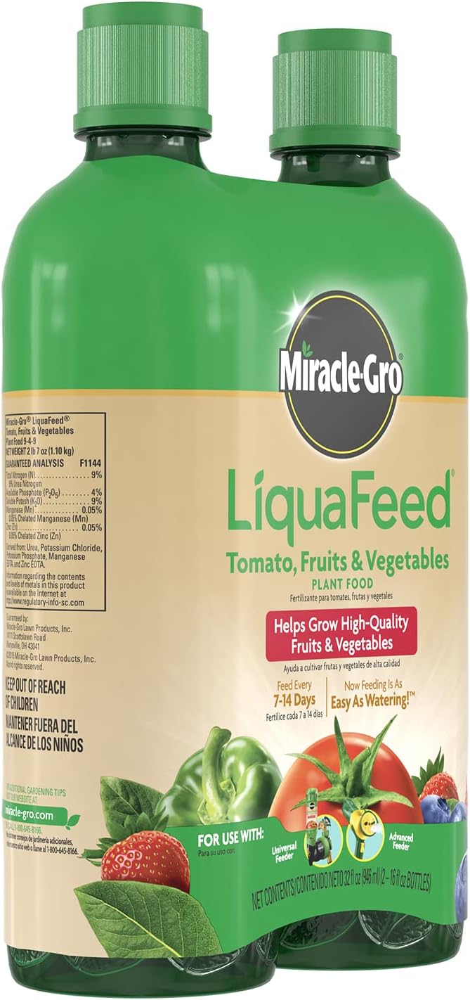 Scotts LiquaFeed Tomato, Fruits & Vegetables Plant Food Refills, Plant Fertilizer, 16 fl. oz., 2 Bottles/Pack (6-Pack)