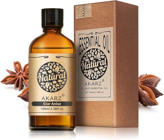 AKARZ 100ml Star Anise Essential Oil Natural Star Anise Oil Pure for Candle Making,DIY Skincare Products Massage,Home Spa Relaxation