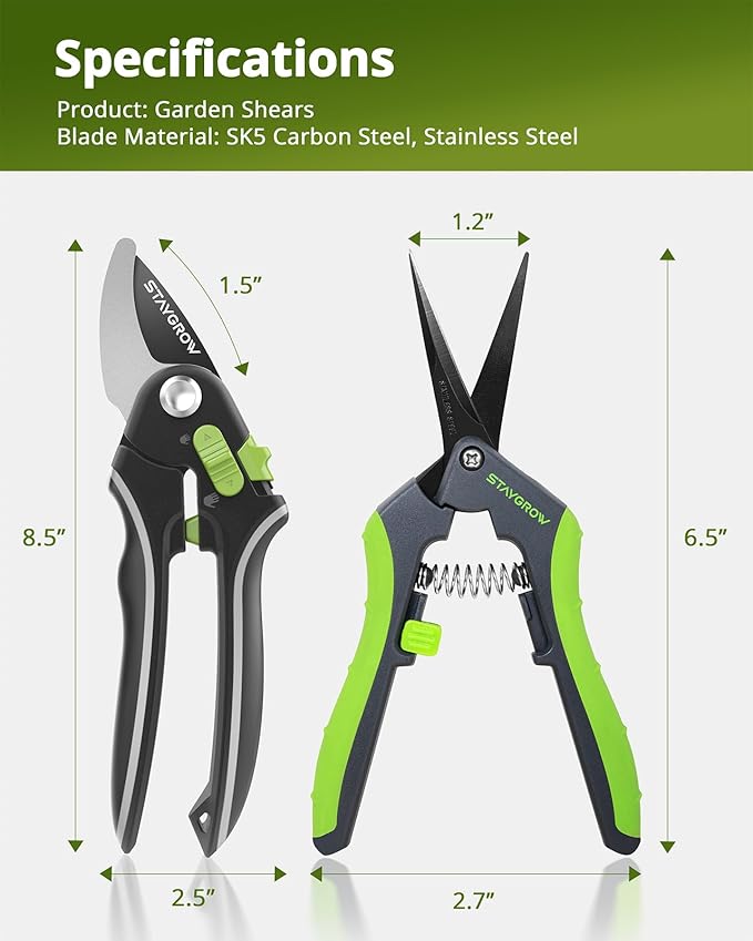Gardening Scissors, Sharp Plant Trimming Scissors for Precise Cuts, Stainless Steel Pruning Shears Bonsai Clippers, 8.5" Bypass Garden Shears & 6.5" Straight Trimming Scissors 2 Pack