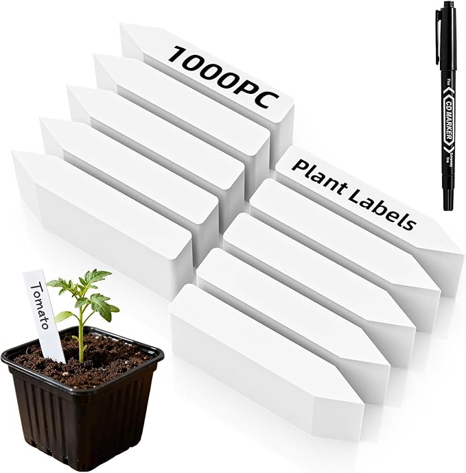 Cleangor 1000Pcs Plant Labels with Marker Pen, 4" Plant Tags for Garden Waterproof, Reusable Plastic Plant Markers Garden Labels for Seedlings, Vegetables, Flowers, Gardening Organization Kit