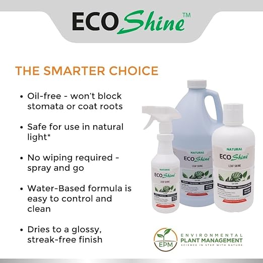 Environmental Plant Management ECO Shine | Oil-Free Leaf Shine Spray for Houseplants & Indoor Plants | Spray & Walk Away Glossy Finish | for Live & Artificial Plants