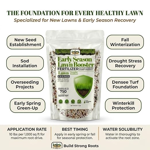Old Cobblers Farm Wicked Growth Early Season Lawn Booster 6-16-12 – Starter Lawn Fertilizer for Strong Root Development (5 lbs | 10 lbs | 15 lbs | 20 lbs) (5 lbs)