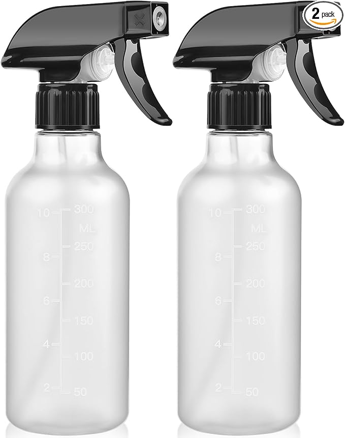 Bealee Spray Bottles 2 Pack, 10 Oz, Mist & Stream, Heavy Duty Spraying Empty Water Sprayer Bottle, BPA Free Plastic Refillable Containers for Cleaning Solutions, Planting, Hair with Measurement