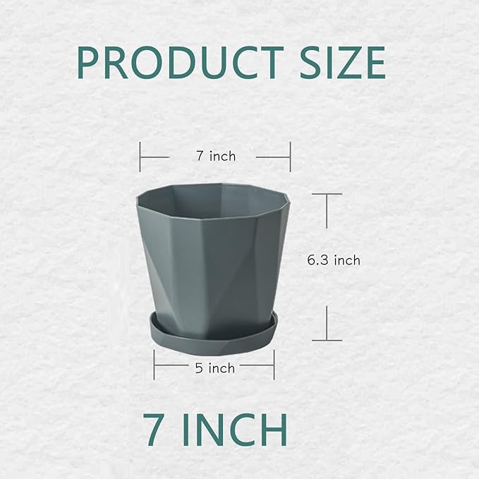InmeRun Plant Pots Indoor Plastic Flower Pots Outdoor 7 inch Set of 12 Pack with Drainage Holes and Saucers for Garden Pots (7 in 12 pcs)