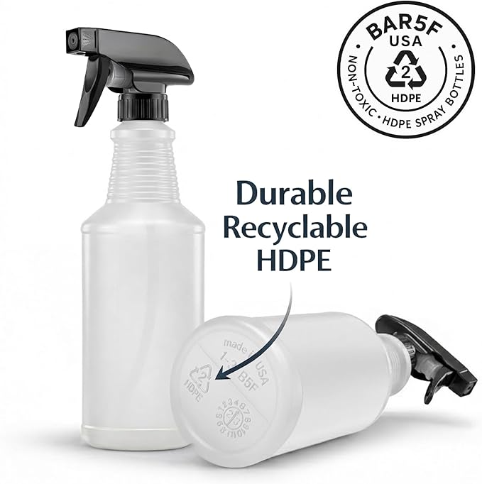 Bar5F Chemical-Resistant Spray Bottle – BPA-Free, Durable, Adjustable Nozzle for Cleaning, Gardening, Hydrogen Peroxide, Rubbing Alcohol, Leak-Proof, Multipurpose (Black (2-Pack) 24-Ounce)