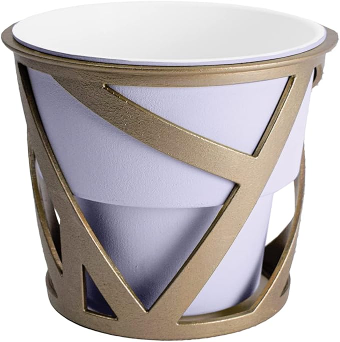 The HC Companies 6 Inch Indoor Plant Pot with Stand – Small Lavender Curio Planter with a Geometric Stand in an Antique Bronze Finish