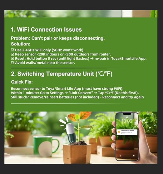 Smart WiFi Soil Moisture & Temperature Sensor - Hub-Free Soil Meters for Lawn, Garden, Greenhouse, Real-Time App Alerts, IP67 Waterproof, Works with Automatic Watering Systems,Gardening Gift
