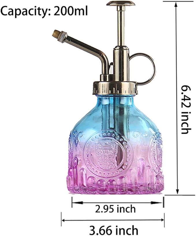 Plant Mister Glass Spray Bottle Small Plant Watering Can 6.4" Tall Retro Indoor Watering Can Bronze Plastic Top Pump for Garden Indoor Plant Sprayer