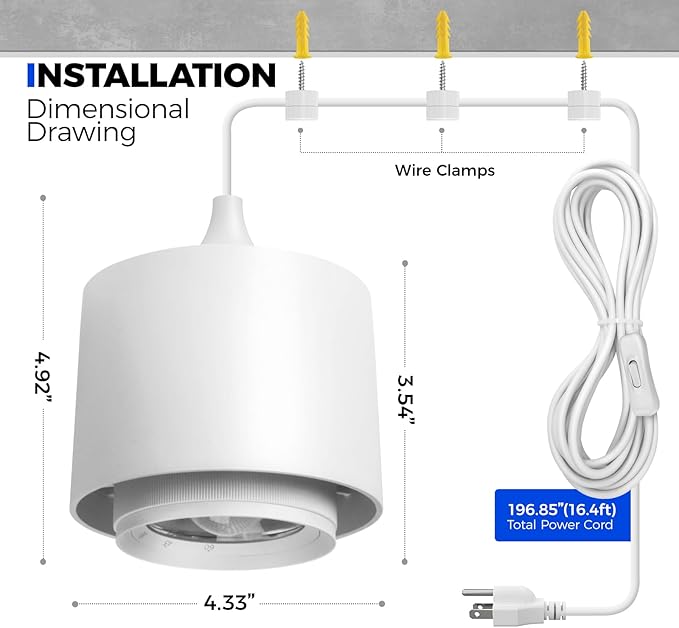 Barrina TR40 Hanging Plant Lights for Indoor Growing, 40W 5000K Full Spectrum, Adjustable Beam Angle (15°-60°), High PPFD, Spotlight Grow Light with Timer for Indoor, Large Tall Plant, Flowers, White