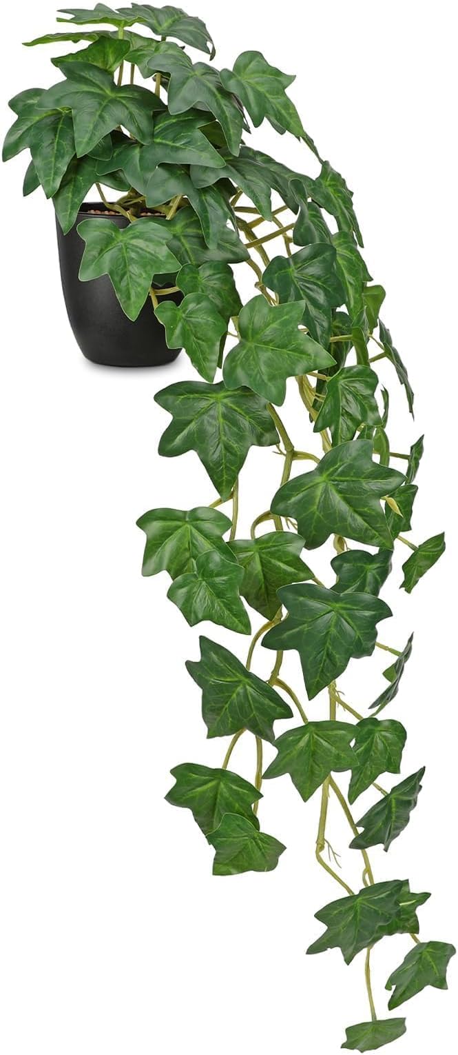 GnFlus Fake Pothos Ivy Plant with Pot Artificial Green Leaves for Home Shelf Decor Indoor Silk Artificial Realistic Plant Large