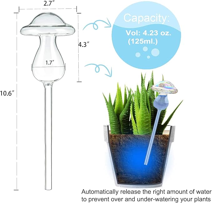 Kingbuy Iridescent Mushroom Self-Watering Globes for Plants - 4 Pack Automatic Plant Waterer Indoor/Outdoor, Plant Watering Devices with Continuous Moisture Supply, No Electricity Needed