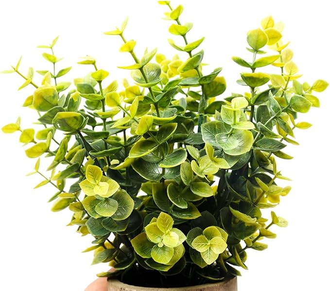 Mini Potted Plants Artificial Flocked Eucalyptus Greenery in Pots Faux Potted Herbs Small Houseplants for Indoor Outdoor Greenery Tabletop Decoration Centerpiece, Garden,Farmhouse (1)