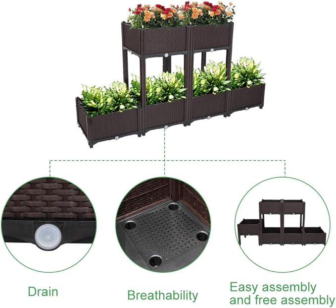 Raised Garden Beds, Planter Box, Self-Watering Plastic Planter for Indoor Outdoor Vegetables, Fruits, Potato, Flowers (6 Pcs)