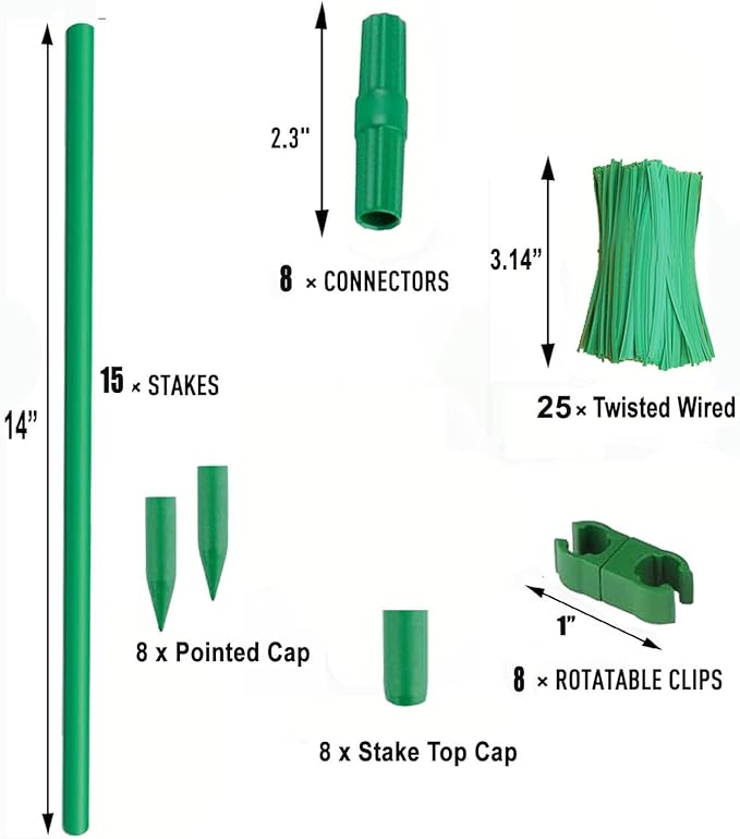 Garden Stakes 13.7 Inch 72 Pack, DIY 4ft 5ft 6ft 7ft 8ft Tomato Stakes Plastic Coated Metal Plant Sticks Stakes Supports for Indoor Outdoor Plants Vegetable