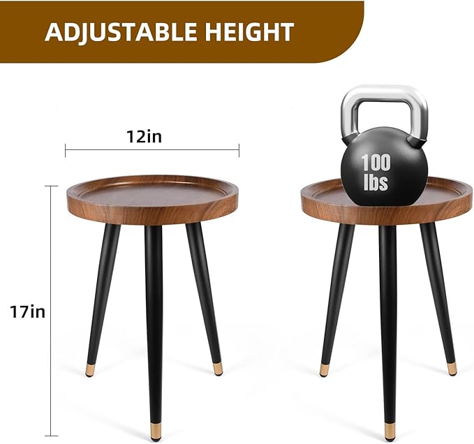 KGPLOME Plant Stand Indoor,Mid Century Walnut Wood Plant Table, Heavy Duty Metal Tall Flower Pot Stand,Modern Round Small Side End Table with Raised Design(12"x17") (2, 12 x 17 in)